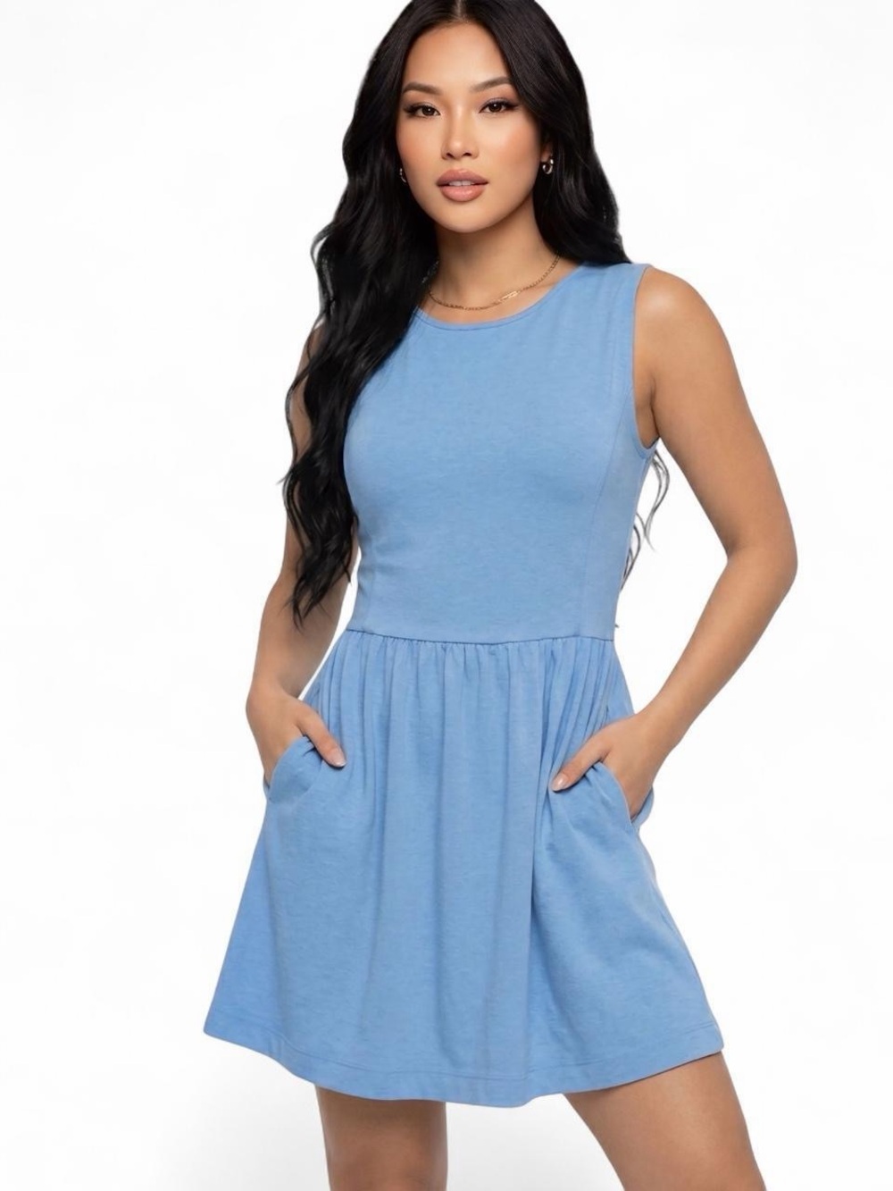 J.Crew Blue Babydoll Mini Dress with pockets! XS Soft Girl